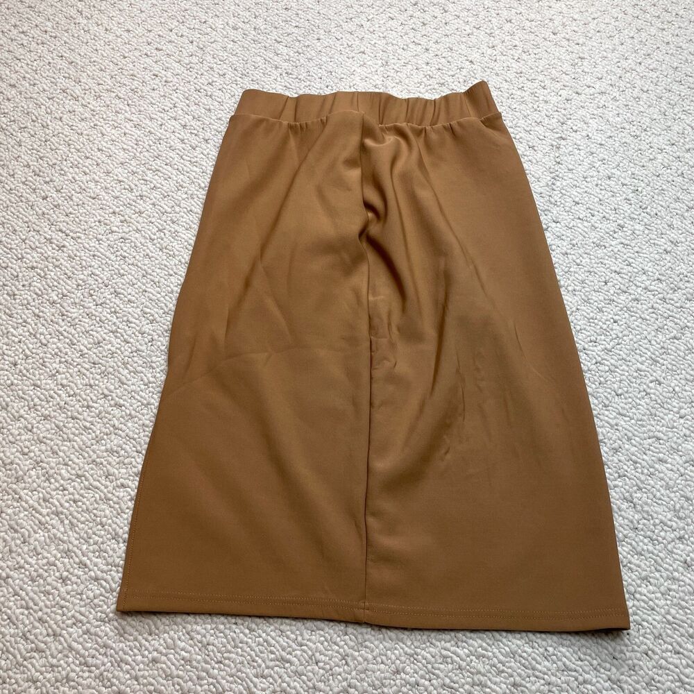 New Mix Skirt Juniors 2XL Brown Elastic Waist Polyester Solid Knee Length Slit